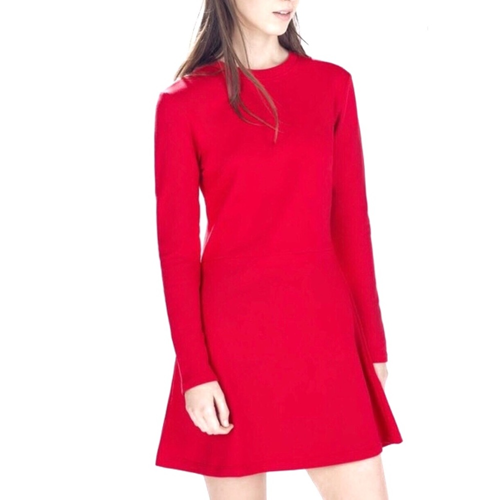 Zara TRF red long sleeve fit and flare dress